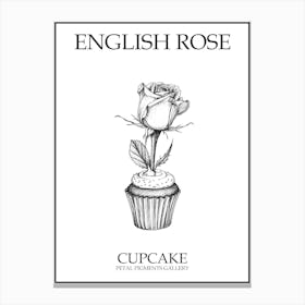 English Rose Cupcake Line Drawing 4 Poster Canvas Print