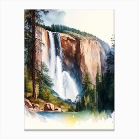 Yosemite Upper Falls, United States Water Colour  (2) Canvas Print