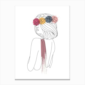 Line art style woman with watercolor painting IV Canvas Print