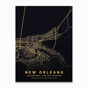 New Orleans Louisiana USA Black And Gold Map Canvas Print