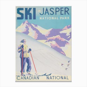 Ski Jasper National Park Canada Vintage Ski Poster Canvas Print