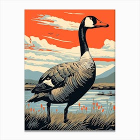 Vintage Bird Linocut Goose 4 Canvas Print