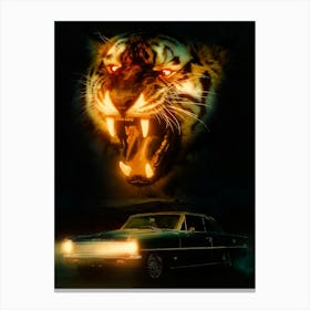 Tiger Is Roaring In The Night And Classic Car Toile