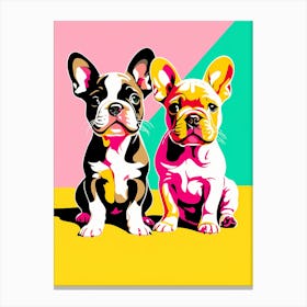 'French Bull Dog Pups', This Contemporary art brings POP Art and Flat Vector Art Together, Colorful Art, Animal Art, Home Decor, Kids Room Decor, Puppy Bank - 50th Canvas Print