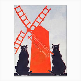 Black Cats And Red Windmill Art Print, Edward Penfield Canvas Print