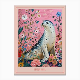 Floral Animal Painting Harp Seal 2 Poster Canvas Print