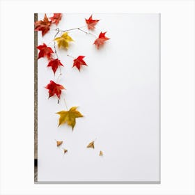 Autumn Leaves Scattered Asymmetrically Across A White Canvas Single Red Berry Placed Off Center Em (1) Canvas Print