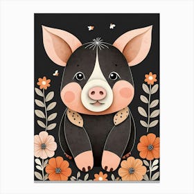 Floral Cute Baby Pig Nursery (18) Canvas Print