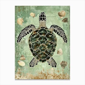 Sea Turtle & Shells Vintage Illustration 2 Canvas Print