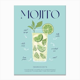 Mojito Recipe Cocktail Print Canvas Print