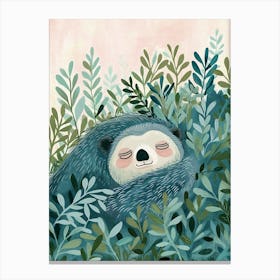 Sloth Bear Hiding In Bushes Storybook Illustration 2 Canvas Print
