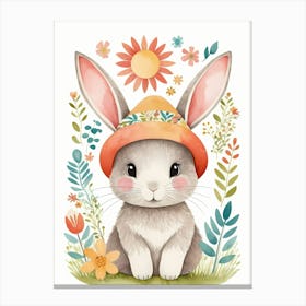 Floral Cute Baby Rabbit Bunny Nursery (17) Canvas Print