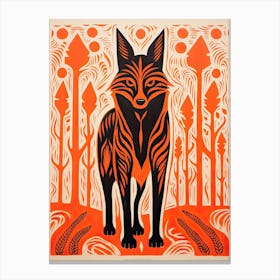 Fox, Woodblock Animal  Drawing 4 Canvas Print