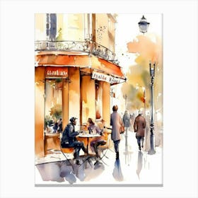Watercolor Of A Cafe In Paris 4 Canvas Print