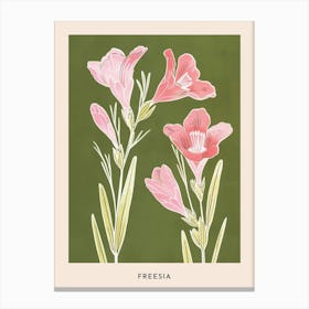 Pink & Green Freesia 4 Flower Poster Canvas Print