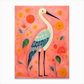 Pink Scandi Stork 1 Canvas Print