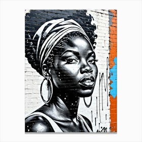 Vintage Graffiti Mural Of Beautiful Black Woman 108 Canvas Print