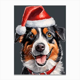Cute Dog Wearing A Santa Hat Painting (15) Canvas Print