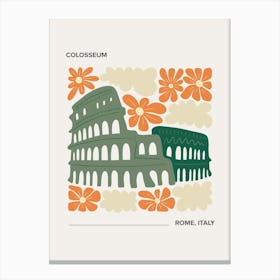 Colosseum   Rome, Italy, Warm Colours Illustration Travel Poster 2 Canvas Print
