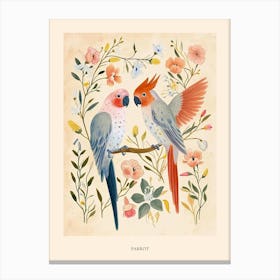 Folksy Floral Animal Drawing Parrot 2 Poster Canvas Print
