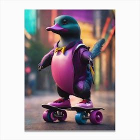 Penguin On Skateboard Canvas Print