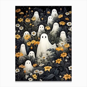 Cute Bedsheet Ghost, Botanical Halloween Watercolour 158 Canvas Print