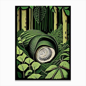 Garden Snail On A Leaf Linocut Canvas Print