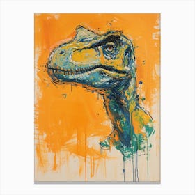 Dinosaur Orange Blue Brushstrokes Portrait 2 Canvas Print