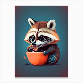 Cute Raccoon Eating A Snack Canvas Print