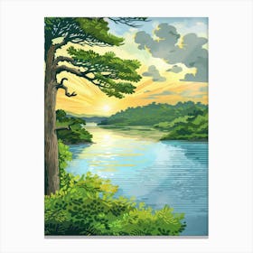 Landscape With Trees And River Canvas Print