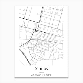 Sindos,Greece Minimalist Map Canvas Print