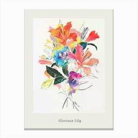 Gloriosa Lily 1 Collage Flower Bouquet Poster Canvas Print