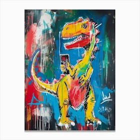 Abstract Graffiti Style Dinosaur On A Smart Phone 4 Canvas Print