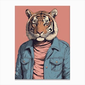 Tiger Illustrations Wearing A Denim Jacket 3 Canvas Print