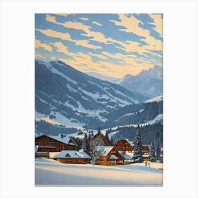 Kitzbühel, Austria Ski Resort Vintage Landscape 3 Skiing Poster Canvas Print