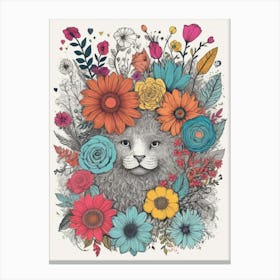 Cat With Flowers 4 Canvas Print