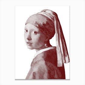 Girl with a Pearl Earring Dark Red Canvas Print