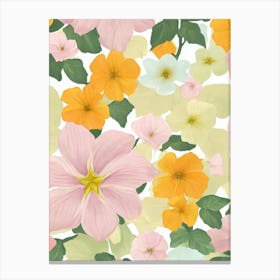 Morning Glory Pastel Floral 4 Flower Canvas Print