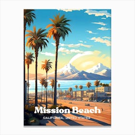 Mission Beach California United States Sunset Modern Travel Illustration Canvas Print