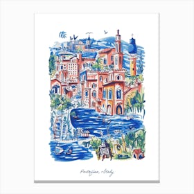 Portofino Italy Illustration Line Art Travel Blue Canvas Print