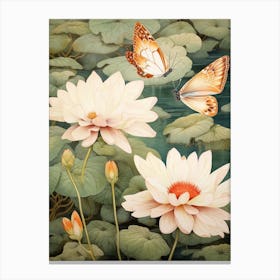 Butterflies & Waterlilies Japanese Style Painting 1 Canvas Print