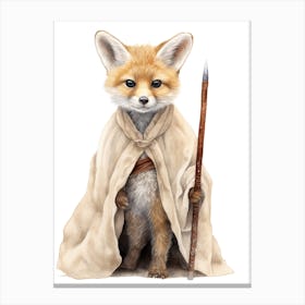 Baby Fox Kit As A Jedi Watercolour 2 Canvas Print