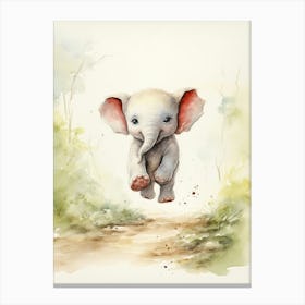 Elephant Painting Running Watercolour 3 Canvas Print