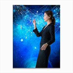 Abstract Digital Painting Featuring A Businesswoman Fingertip Touching A Screen Displaying An Intri (6) Canvas Print