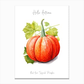 Hello Autumn Red Kuri Squash Pumpkin Watercolour Illustration 3 Canvas Print