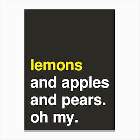 Lemons And Apples Bold Kitchen Statement In Black Canvas Print