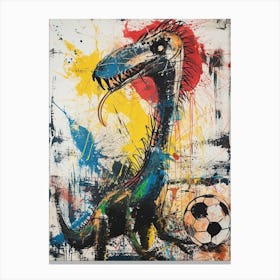 Dinosaur Playing Football Paint Splash Scribble 3 Canvas Print