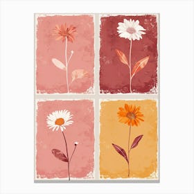 Set Of 4 Simple Hand Drawn Daisies On Pink Paper 3 Canvas Print