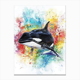 Killer Whale Colourful Watercolour 1 Canvas Print