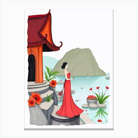 Chinese Woman In Red Dress Canvas Print